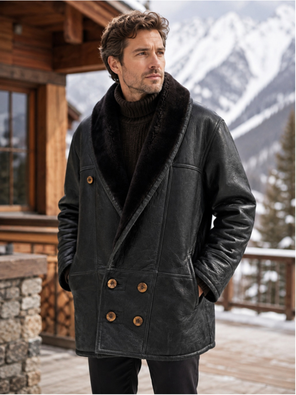 Vintage Shearling Coat Men’s 42 Wolff Canada Sheepskin 70s Rock Après Ski Black